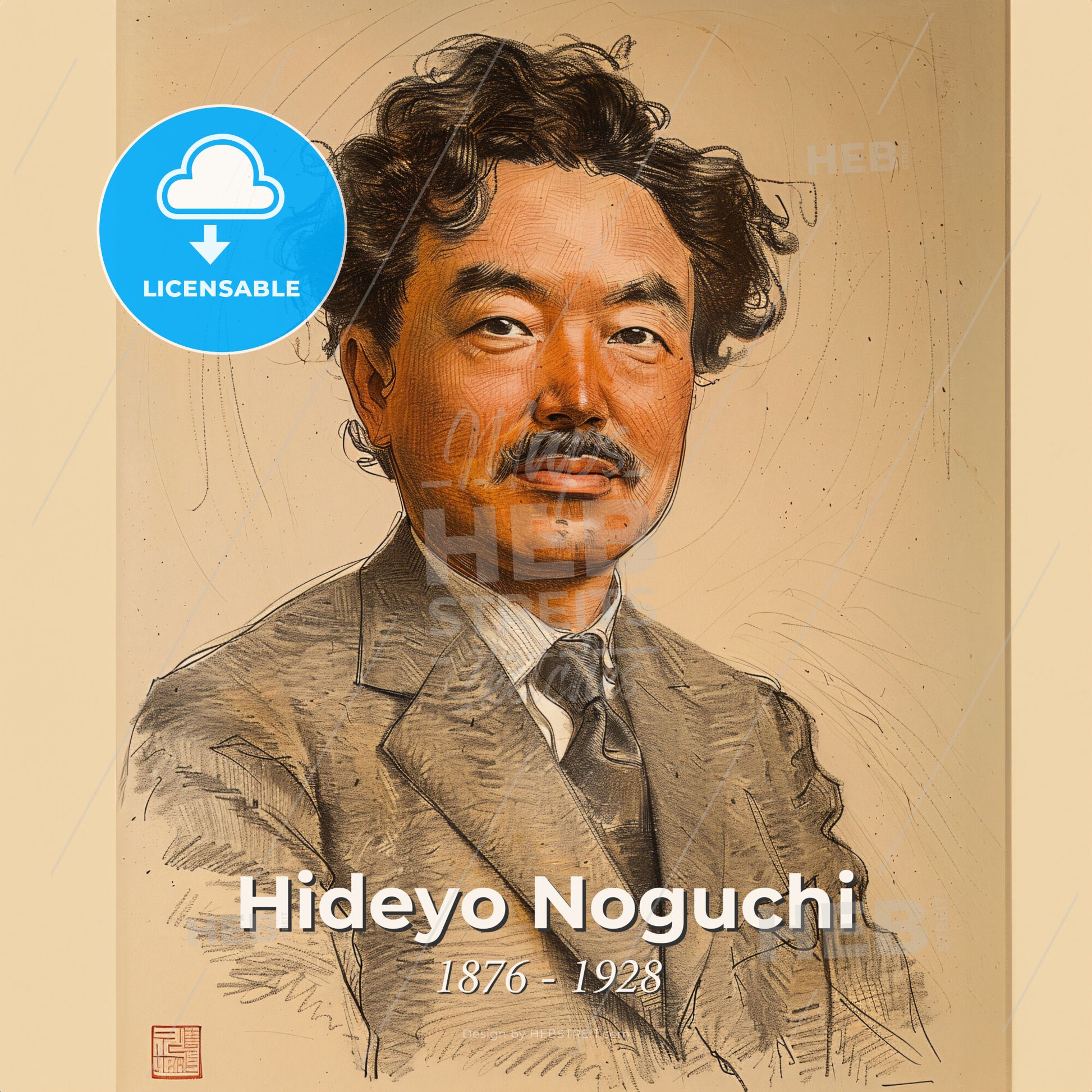 Hideyo Noguchi, 1876 - 1928, Japanese bacteriologist - A Man With A Mustache And A Suit Print Template