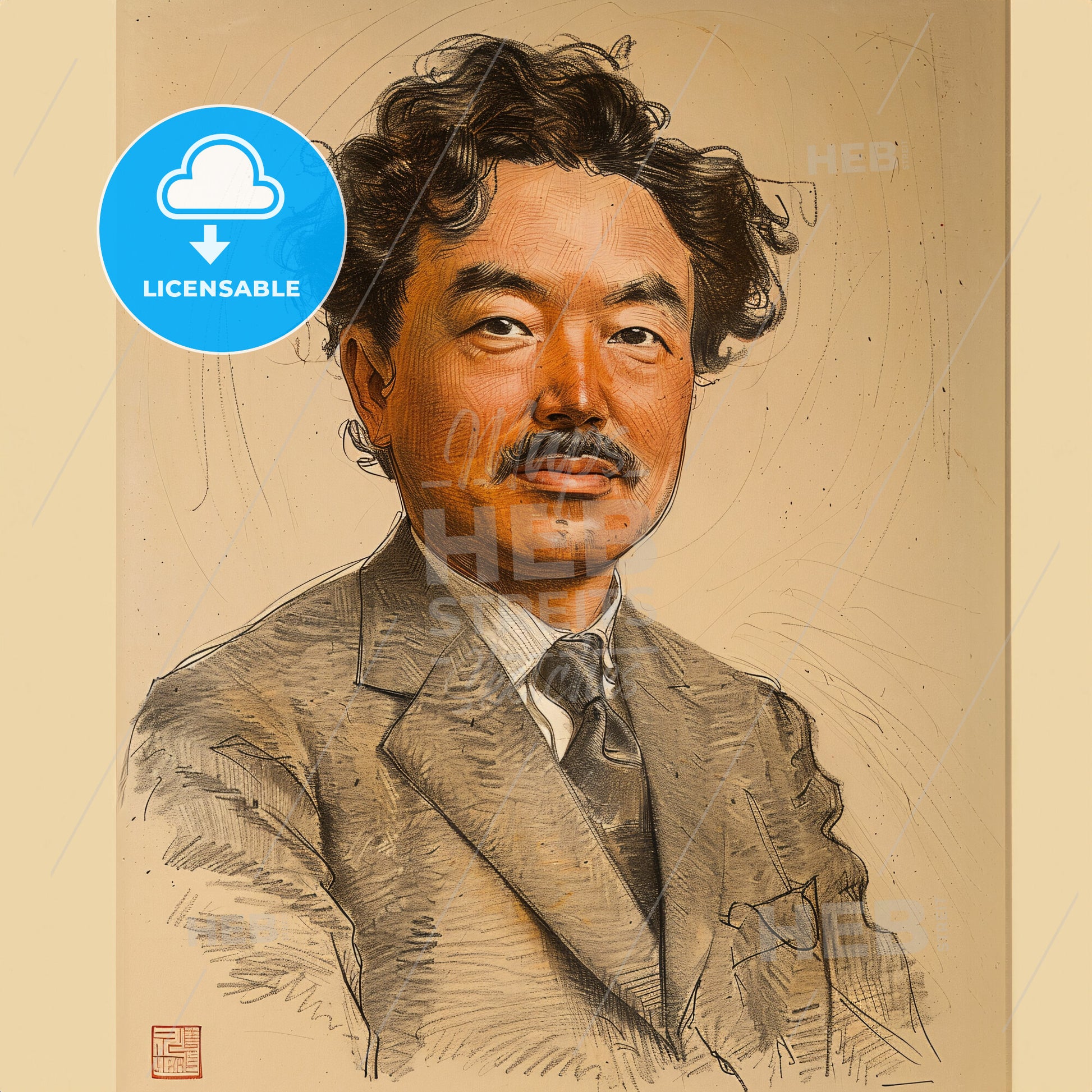 Hideyo Noguchi, 1876 - 1928, Japanese bacteriologist - A Man With A Mustache And A Suit