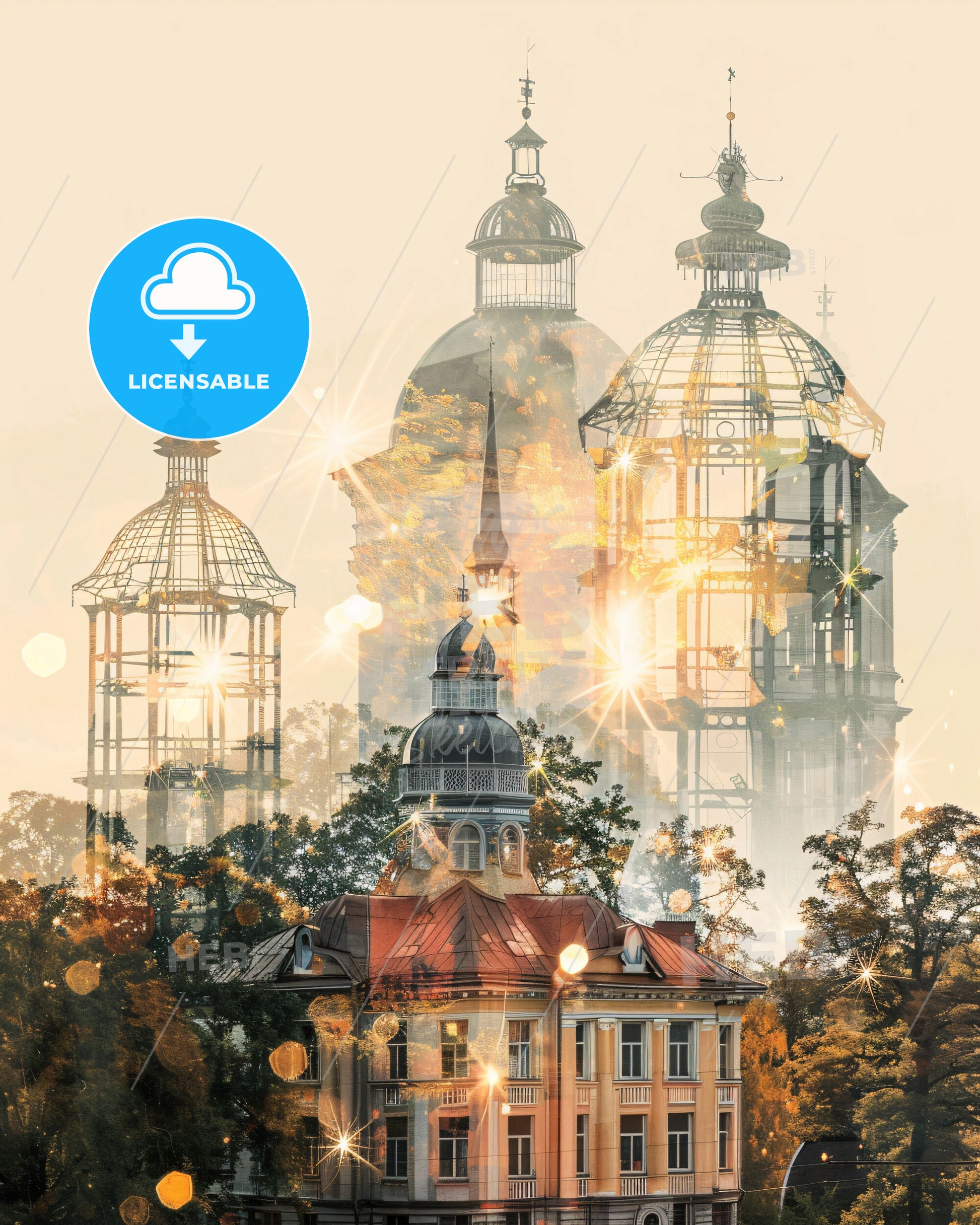 Hiiumaa Estonia Double Exposure Art - A building with towers and trees