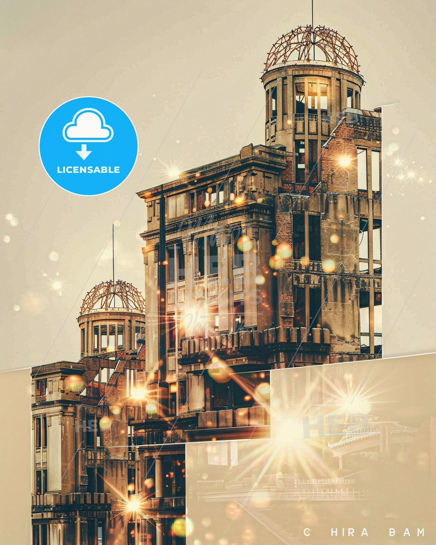 Hiroshima Skyline Art Poster, Local Iconography - A building with a tower