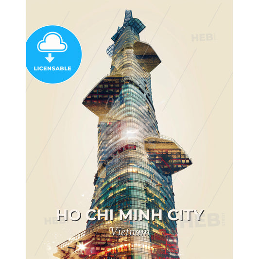 Ho Chi Minh City Skyline Art Composite Poster - A tall building with many windows - Square format print template