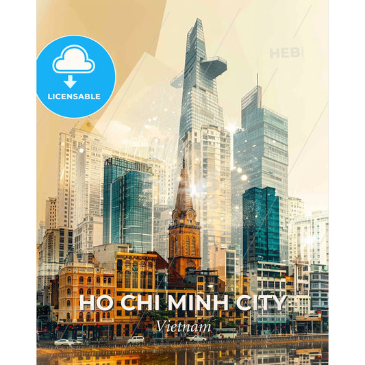 Ho Chi Minh City - Vietnamese Night City Lights Skyline - A city with many tall buildings - Square format print template