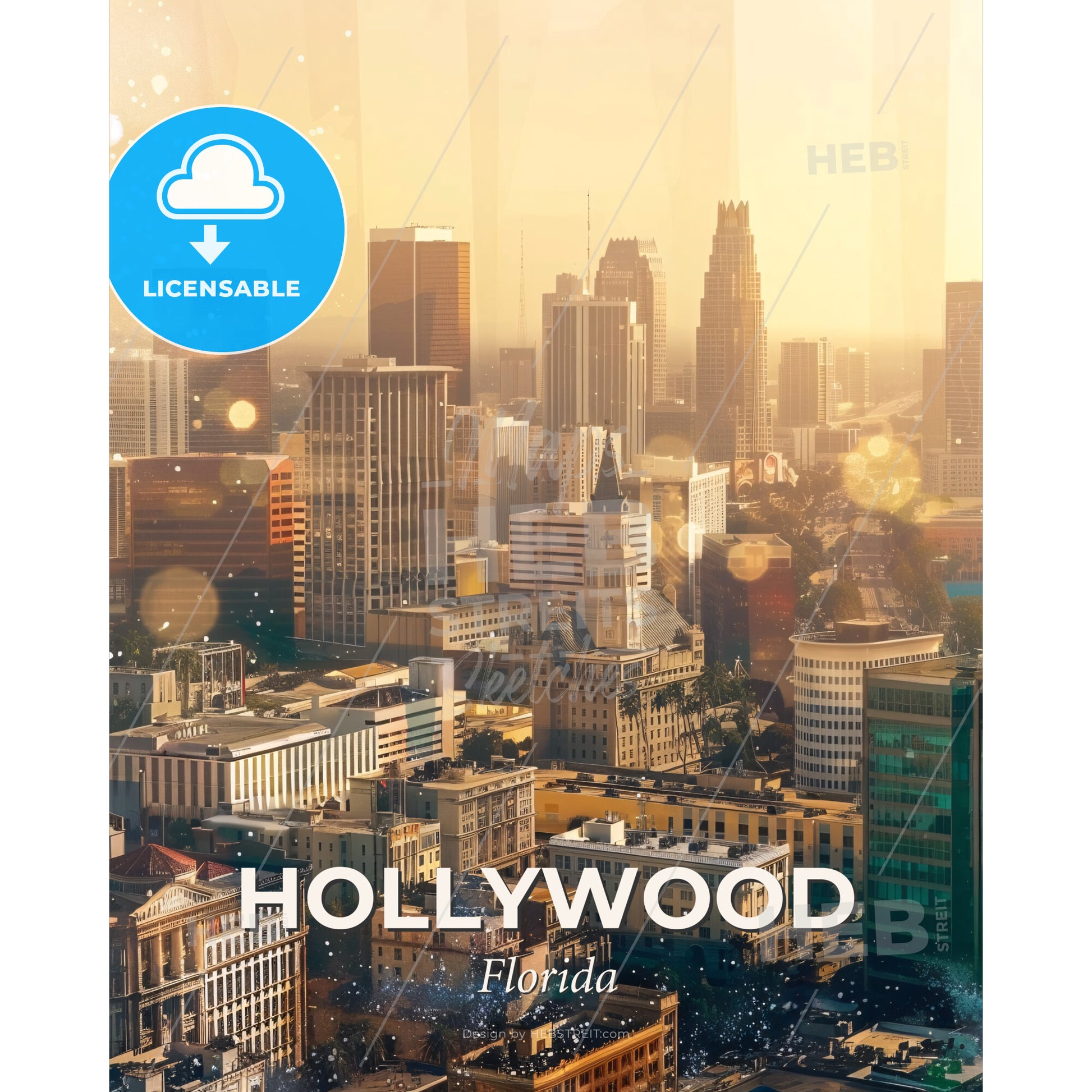 Hollywood, Florida: City and Architecture Double Exposure - A city with many tall buildings - Square format print template