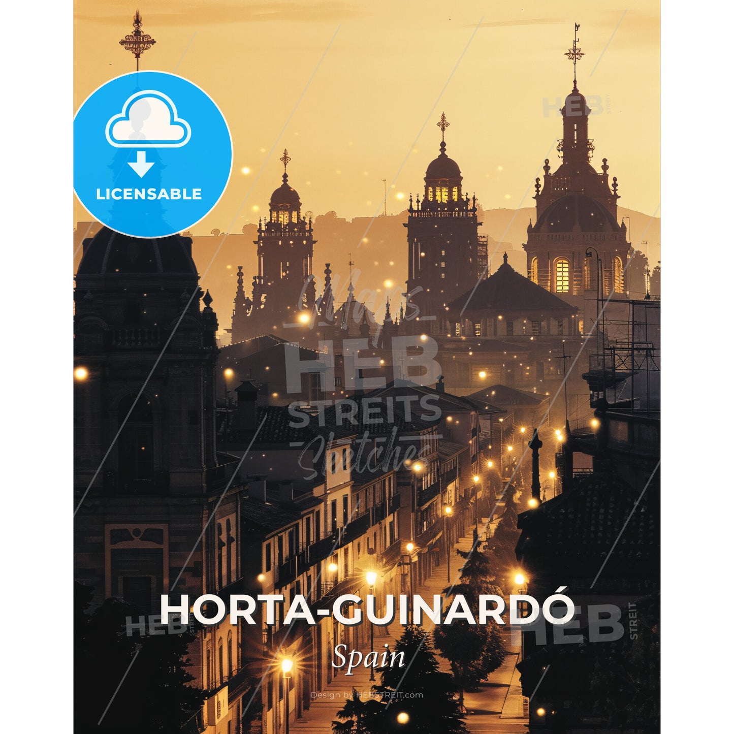 Horta-Guinardó Skyline Double Exposure City Art - A city with many buildings and street lights - Square format print template