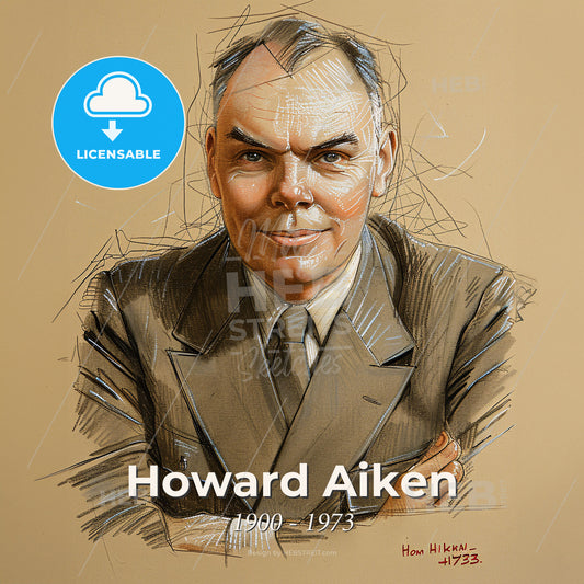 Howard Aiken, 1900 - 1973, American computer scientist - A Drawing Of A Man In A Suit Print Template