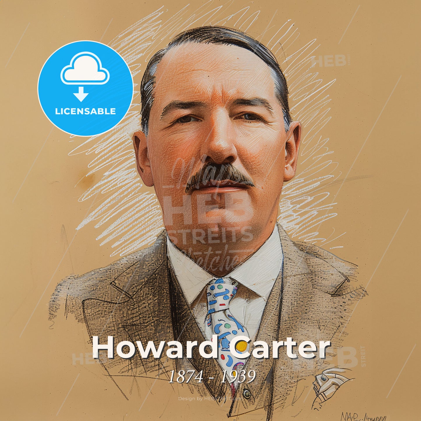 Howard Carter, 1874 - 1939, British archaeologist - A Man With A Mustache Wearing A Suit And Tie Print Template