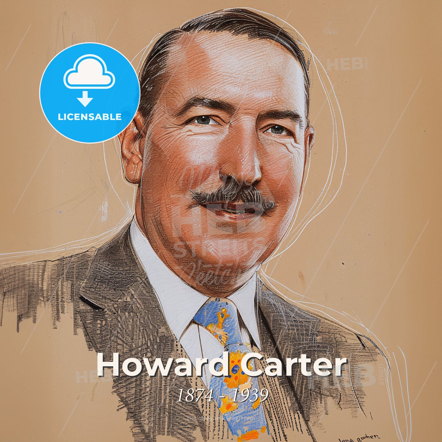 Howard Carter, 1874 - 1939, British archaeologist - A Man With A Mustache Wearing A Suit And Tie Print Template
