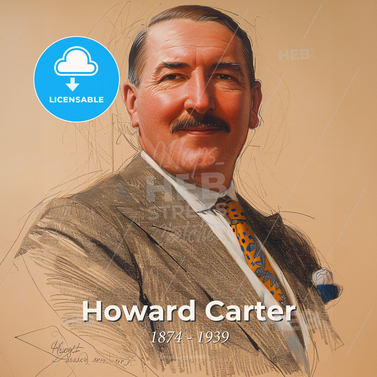 Howard Carter, 1874 - 1939, British archaeologist - A Man With A Mustache Wearing A Suit And Tie Print Template