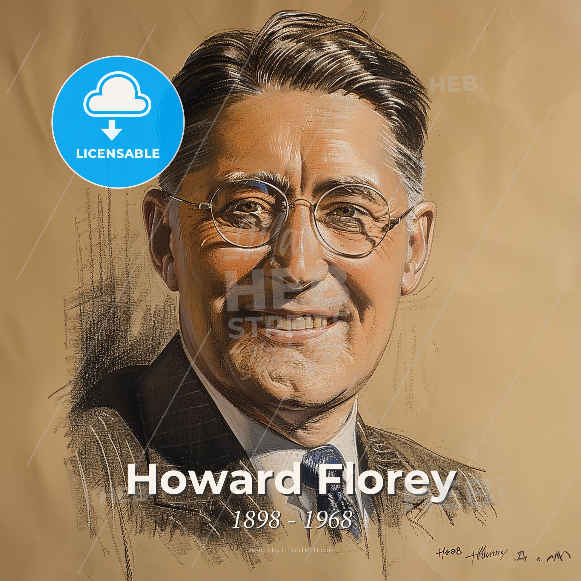 Howard Florey, 1898 - 1968, Australian pharmacologist - A Portrait Of A Man Wearing Glasses Print Template