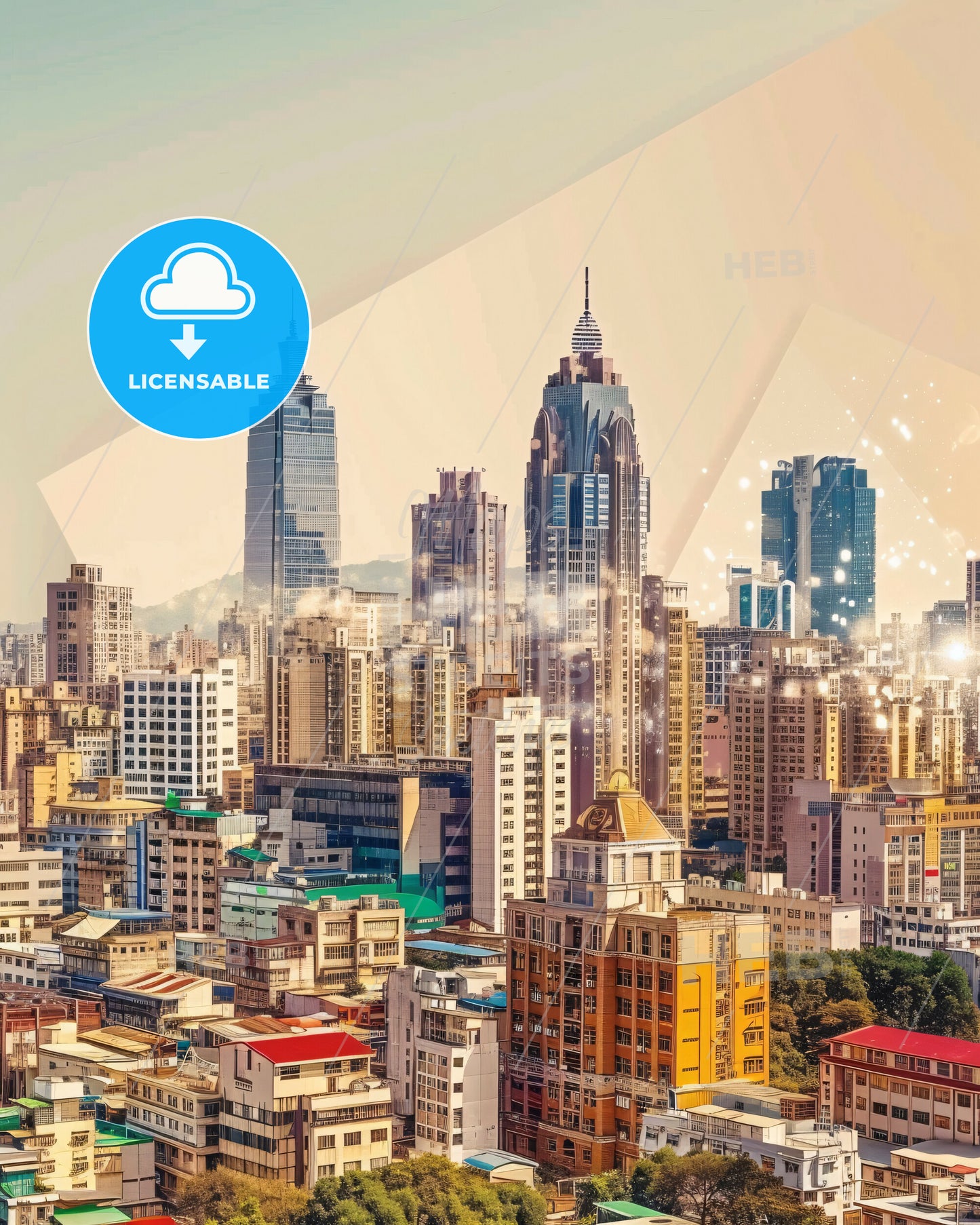 Hsinchu City Skyline Double Exposure Composite Art - A city with many tall buildings