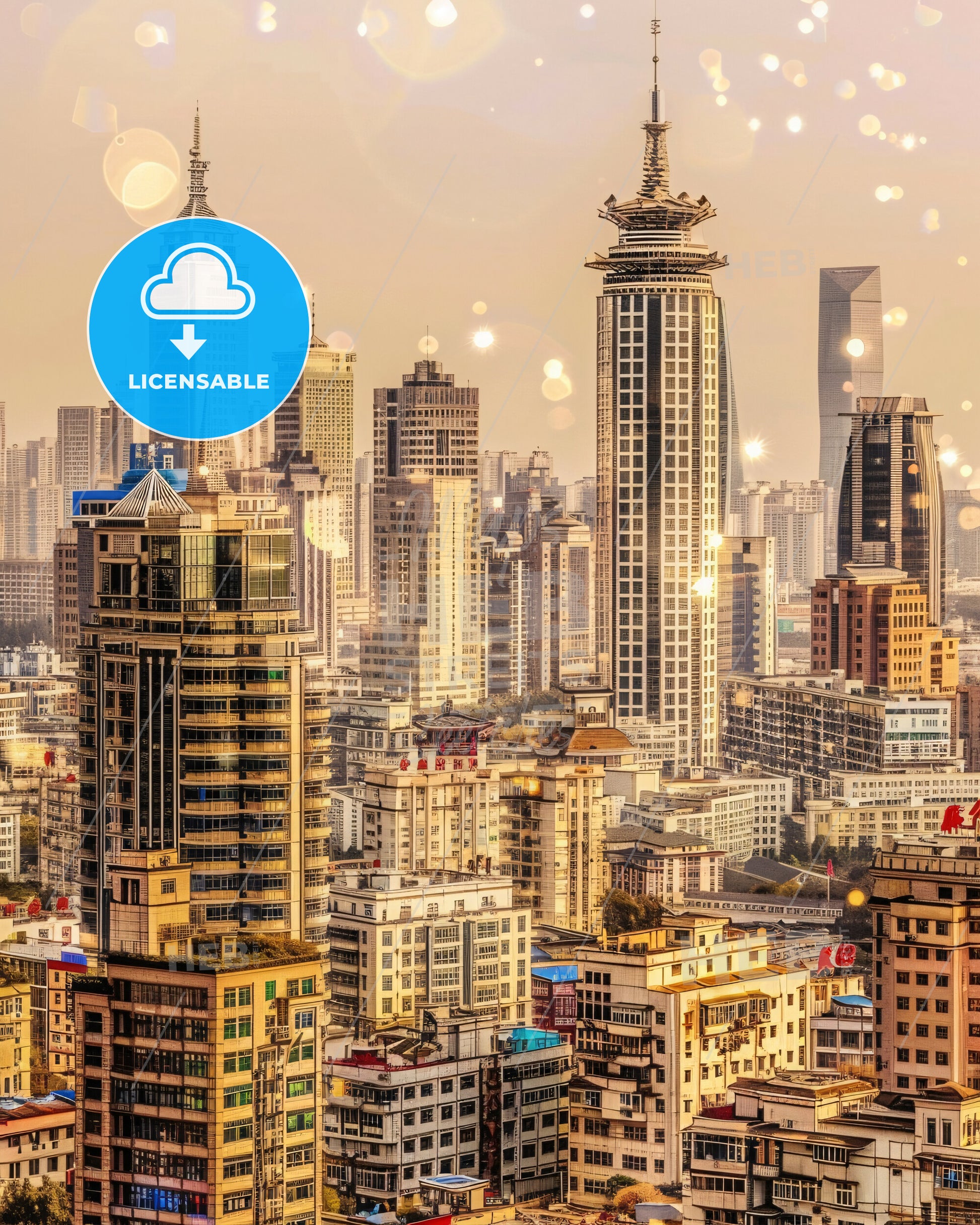 Huaibei Cityscape Composite Art Poster - A city skyline with many tall buildings