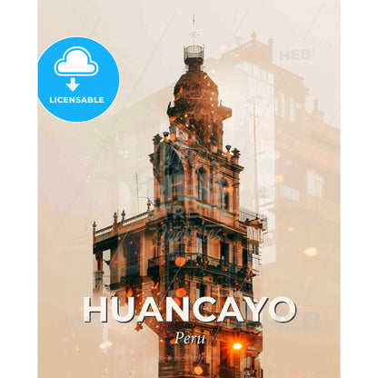 Huancayo Skyline Composite Art City Poster - A double exposure of a building - Square format print template
