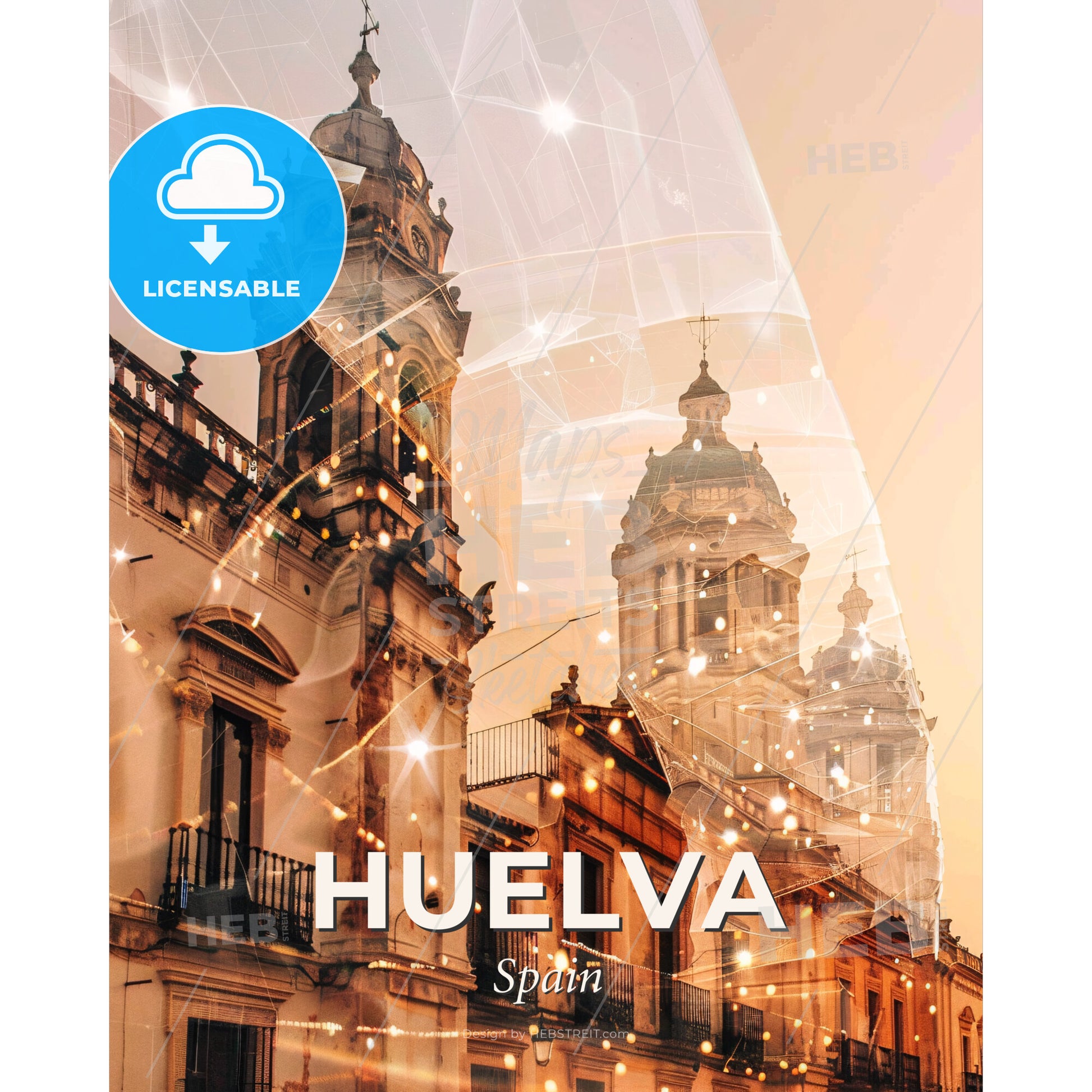 Huelva: Beige Symphony of Andalusian Hues - A double exposure of a building - Square format print template