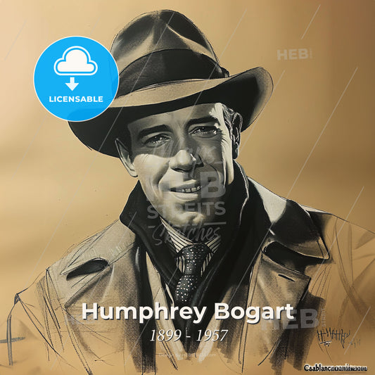 Humphrey Bogart, 1899 - 1957, American actor - A Man Wearing A Hat Print Template