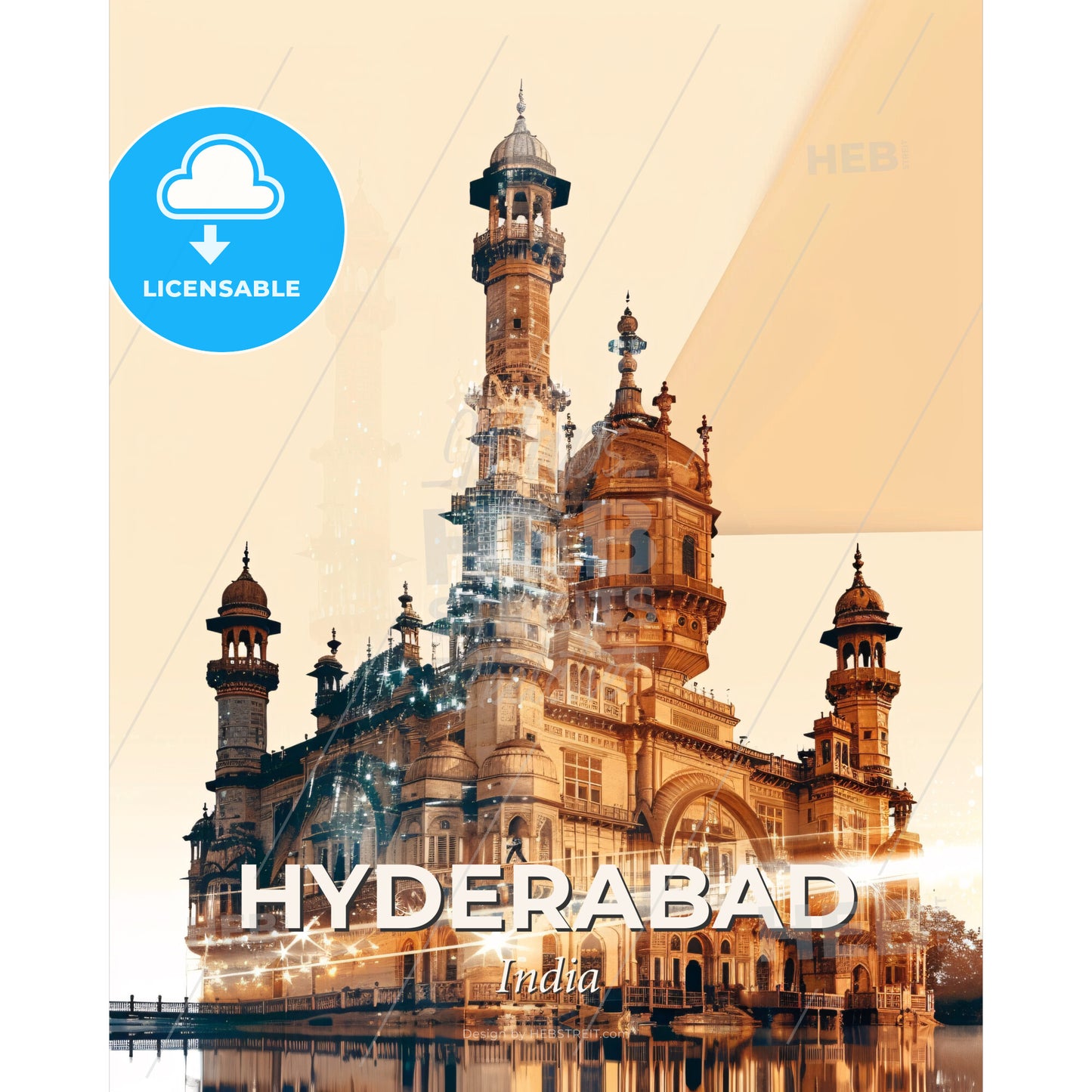 Hyderabad Skyline Cityscape Poster Vibrant Colors - A large building with a tower - Square format print template