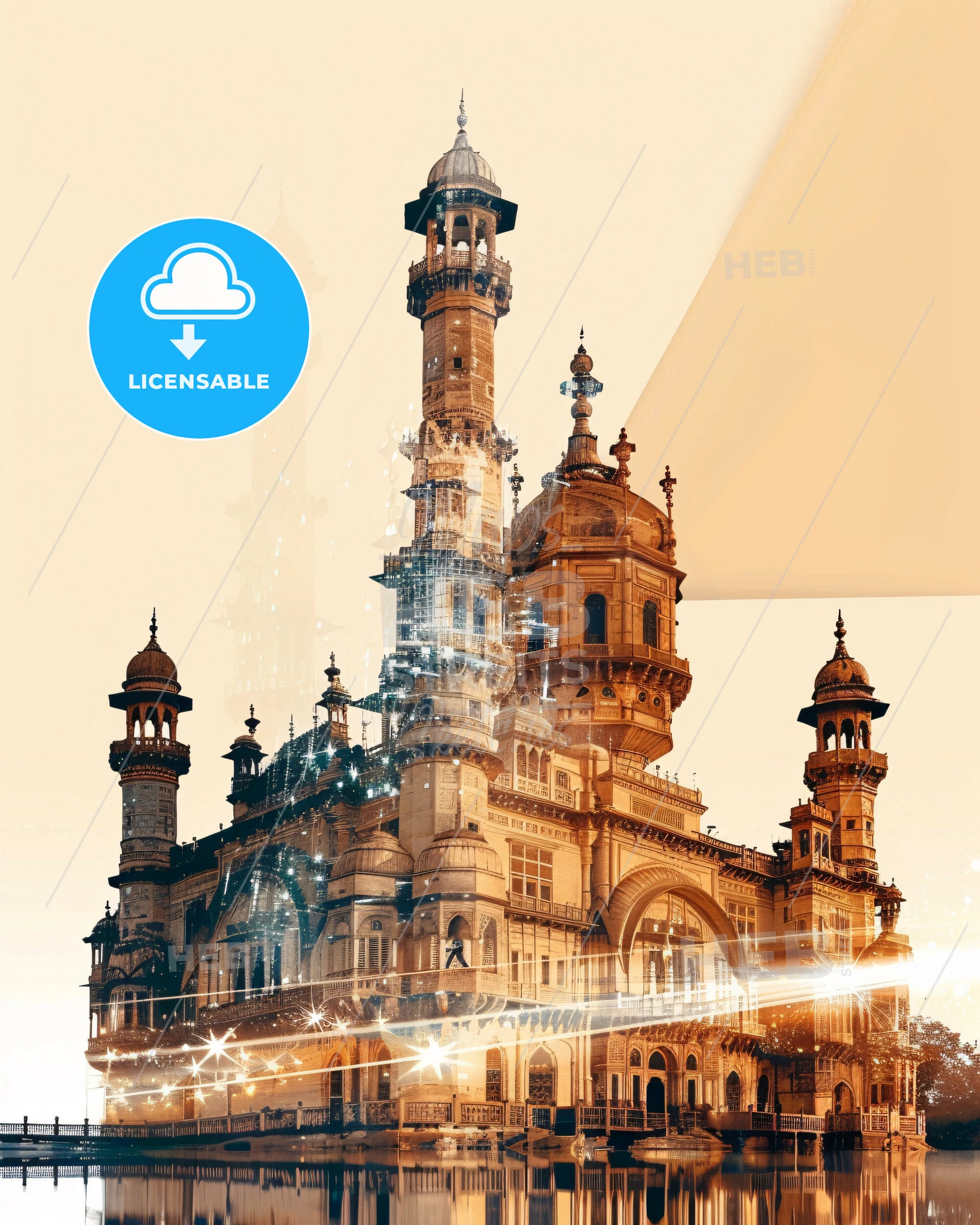 Hyderabad Skyline Cityscape Poster Vibrant Colors - A large building with a tower