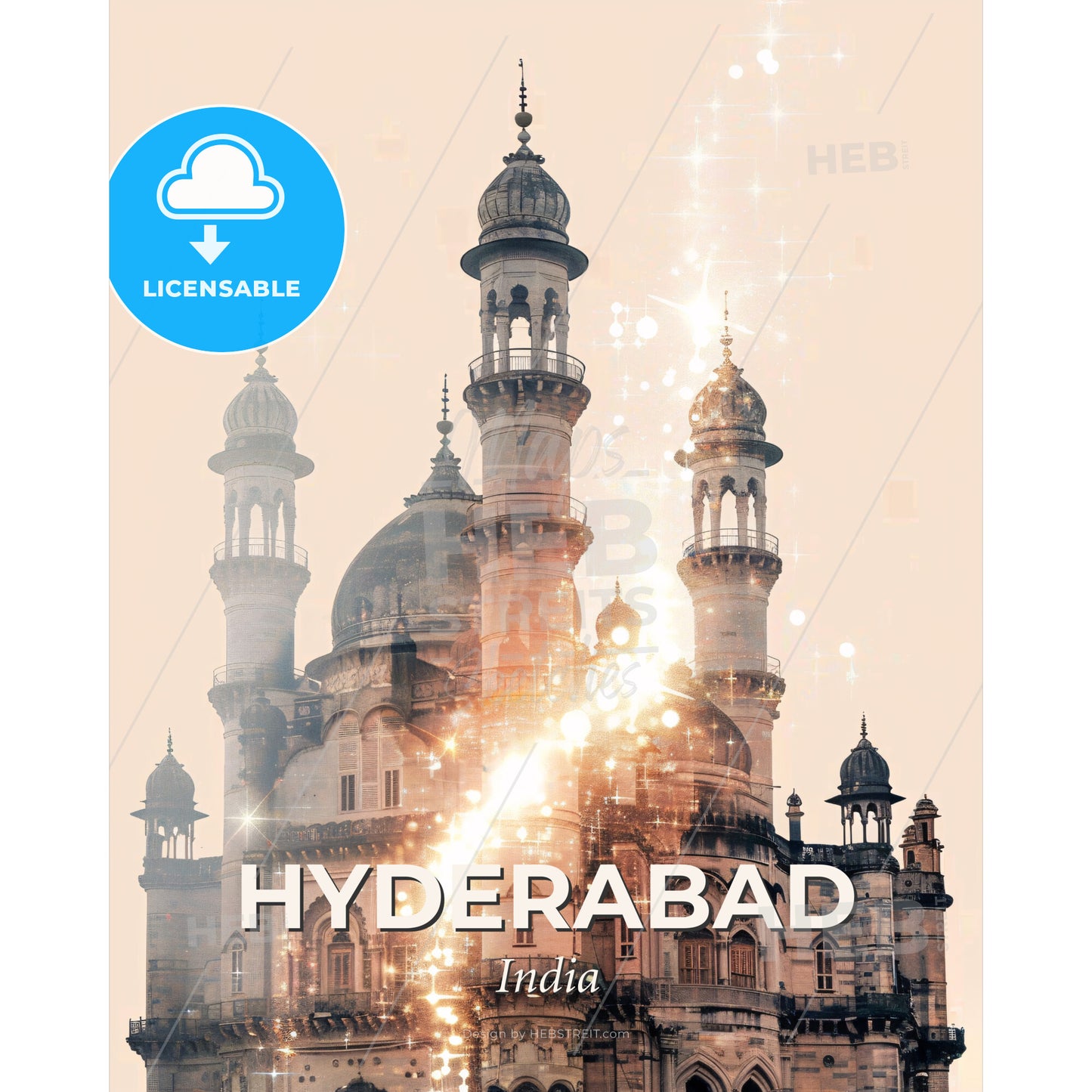 Hyderabad: City of Double Exposure Art - A large building with towers and lights - Square format print template