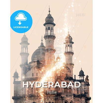 Hyderabad: City of Double Exposure Art - A large building with towers and lights - Square format print template
