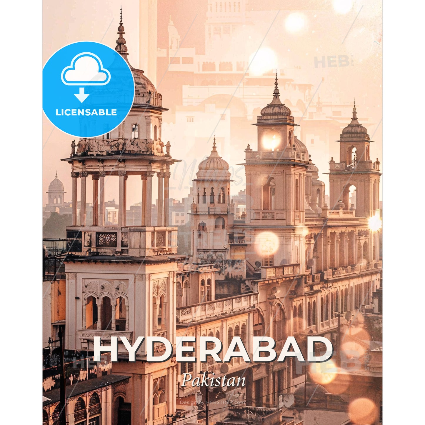 Hyderabad, Pakistan: A Captivating Skylinescape - A building with towers and a city in the background - Square format print template