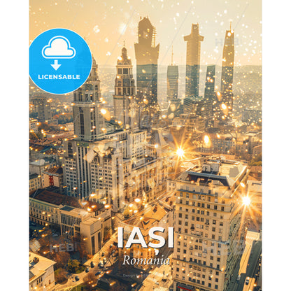 Iași City Skyline and Architecture Icons Poster - A city with many tall buildings - Square format print template