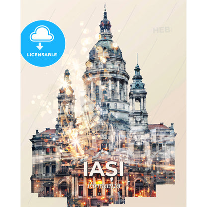 IaÈ™i Skyline Composite Art Poster - A large building with a dome and columns - Square format print template