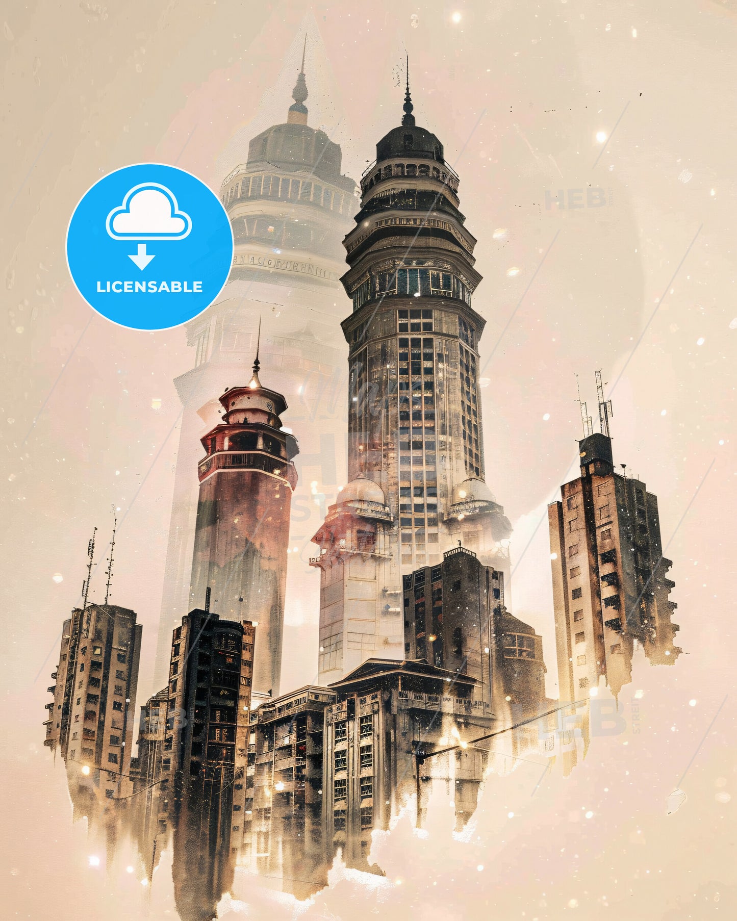 Ibadan Skyline Art: Double Exposure Wonder - A city with tall buildings