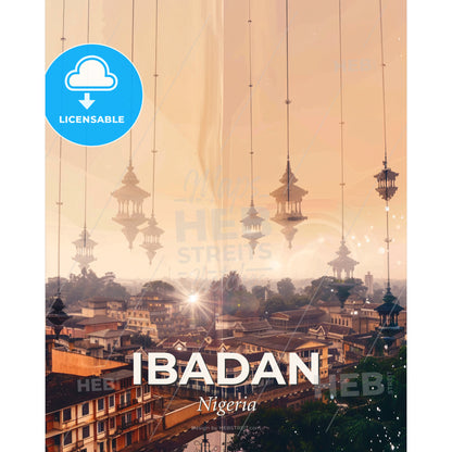 Ibadan: City Lights At Night - A city with lanterns - Square format print template