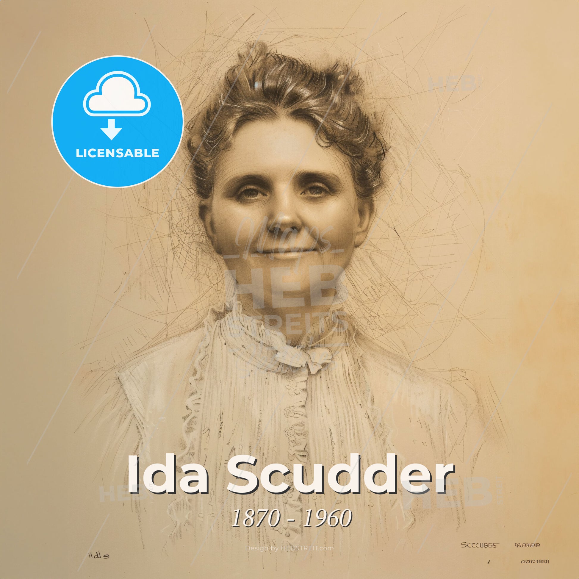 Ida Scudder, 1870 - 1960, American missionary - A Woman With A Spider Web Print Template