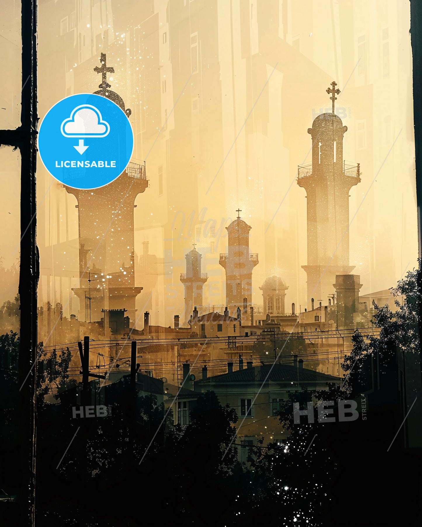 Ilioupoli Skyline Composite Art Poster - A window with a view of a city