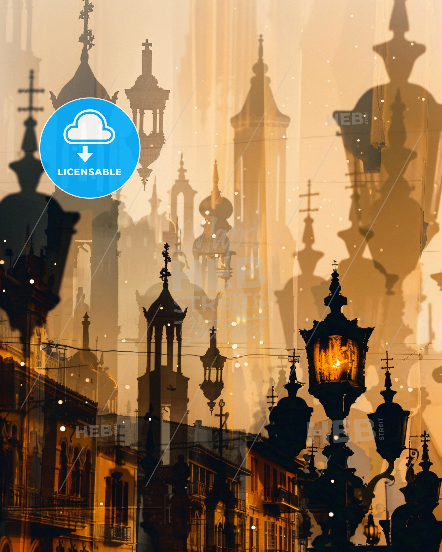 Ilioupolis Skyline Artistic Nightfall Poster - A city street lights and towers