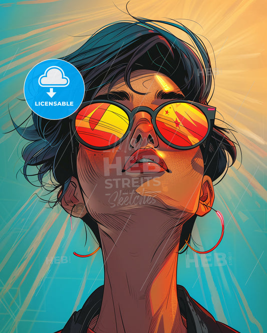 Eye-Catching Illustration of Radiant Rebel - A woman wearing sunglasses and looking up