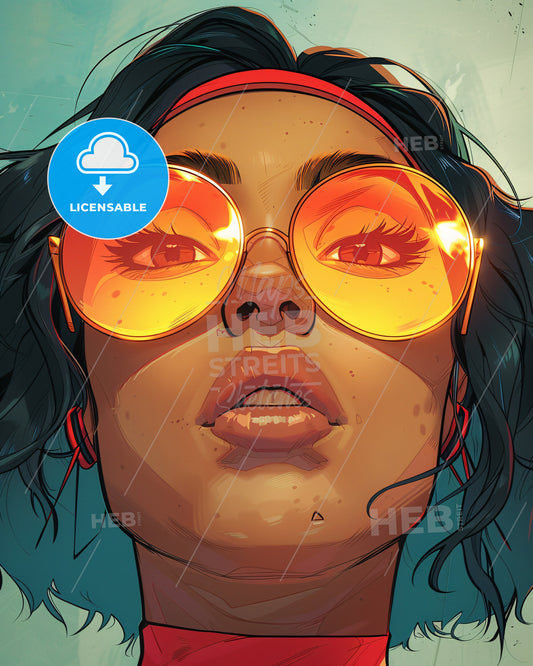 Abstract Woman Adorned in Vivid Hues - A woman wearing yellow sunglasses