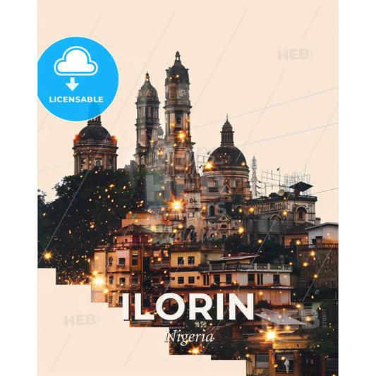 Ilorin City Skyline Art Poster - A city with many buildings and lights - Square format print template