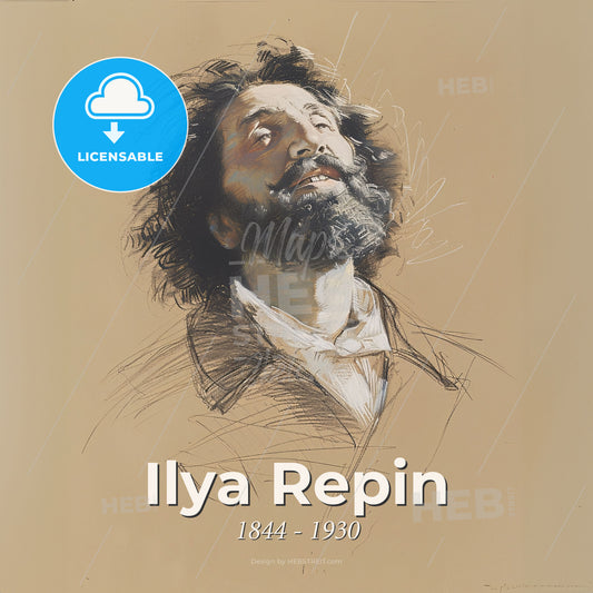 Ilya Repin, 1844 - 1930, Russian realist painter - A Drawing Of A Man With A Beard Print Template