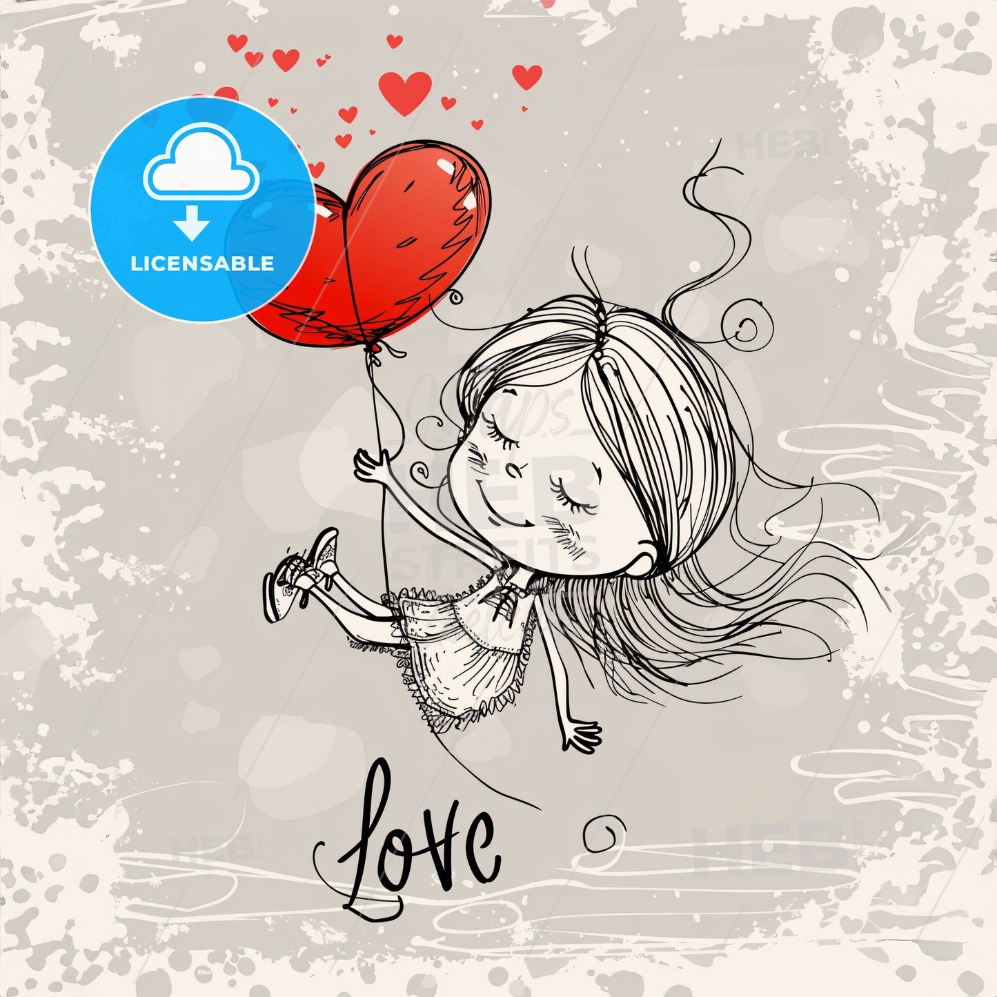 A Cartoon Girl Holding A Heart Shaped Balloon