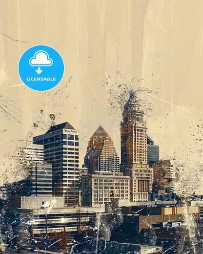 Indianapolis Skyline Sparkles Poster - A city skyline with a broken window