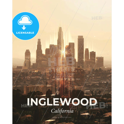 Inglewood Panorama in Double Exposure - A city with a bright light coming out of it - Square format print template