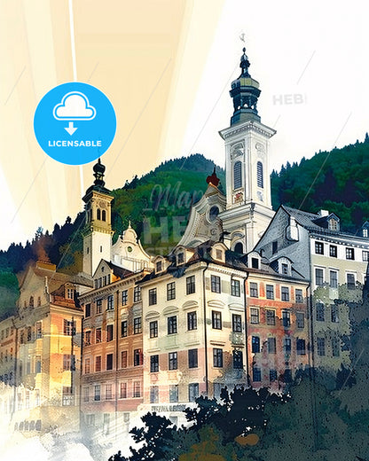 Innsbruck Skyline Composite Art Poster - A building with a steeple