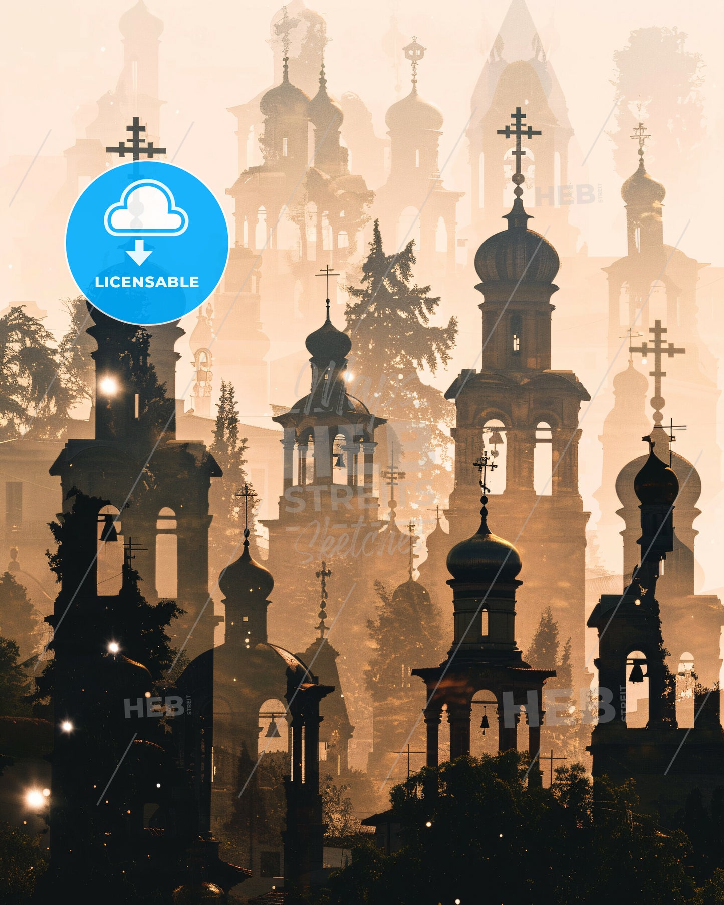 Ioannina City Skyline Silhouette Composite Art Print - A silhouette of a building with crosses