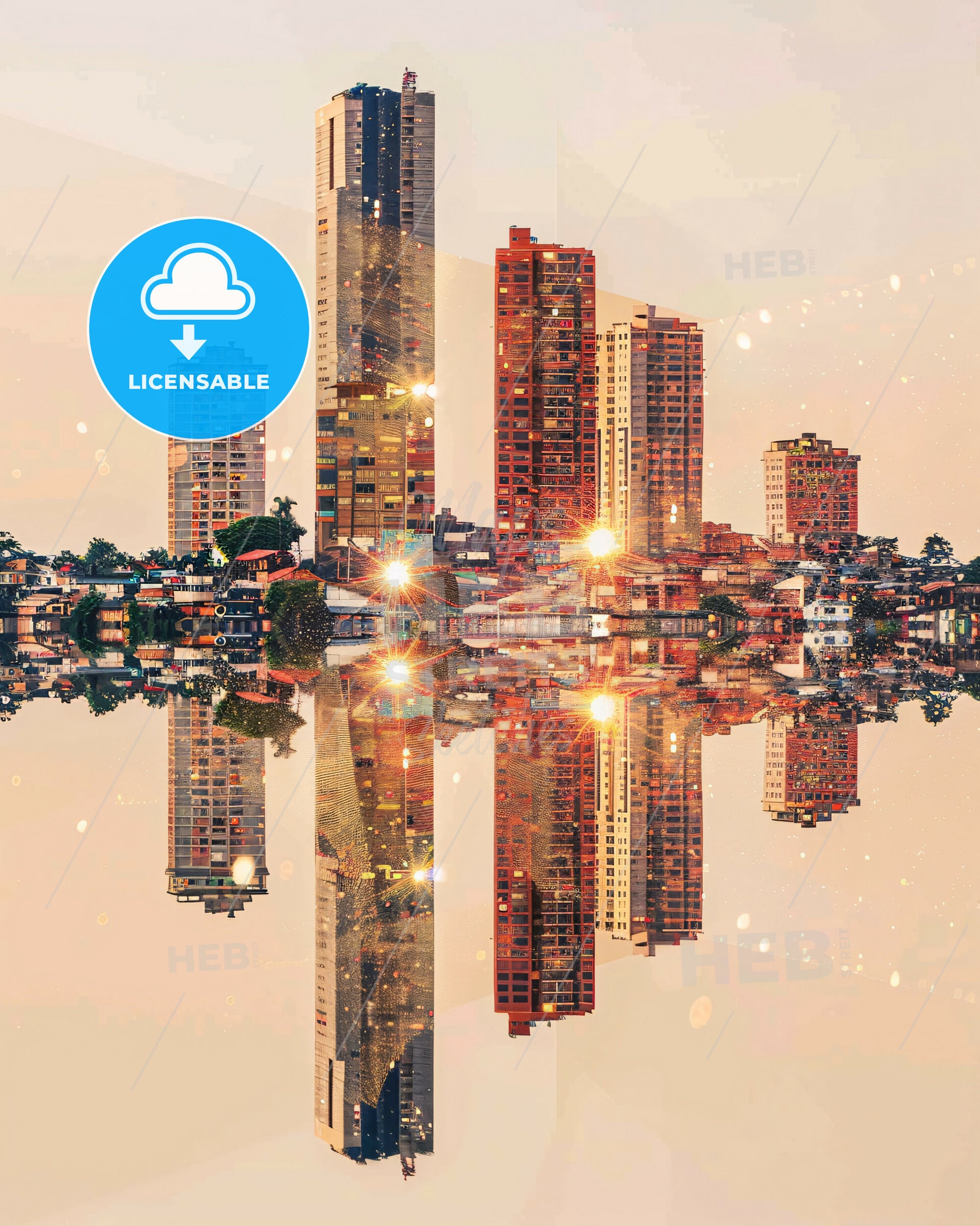 Iquitos Peru City Skyline Composite Art Poster - A city skyline reflected in water