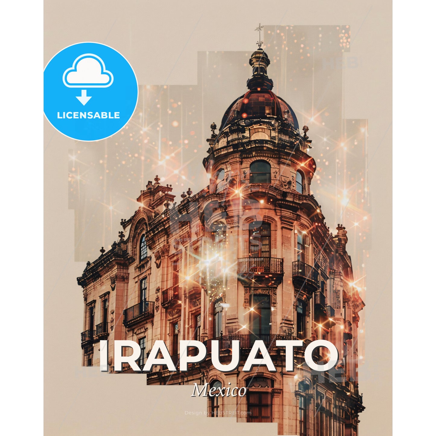 Irapuato City Icons Skyline Poster - A building with a dome on top - Square format print template