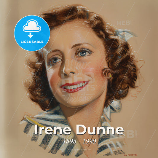 Irene Dunne, 1898 - 1990, American actress - A Woman With Curly Hair Smiling Print Template