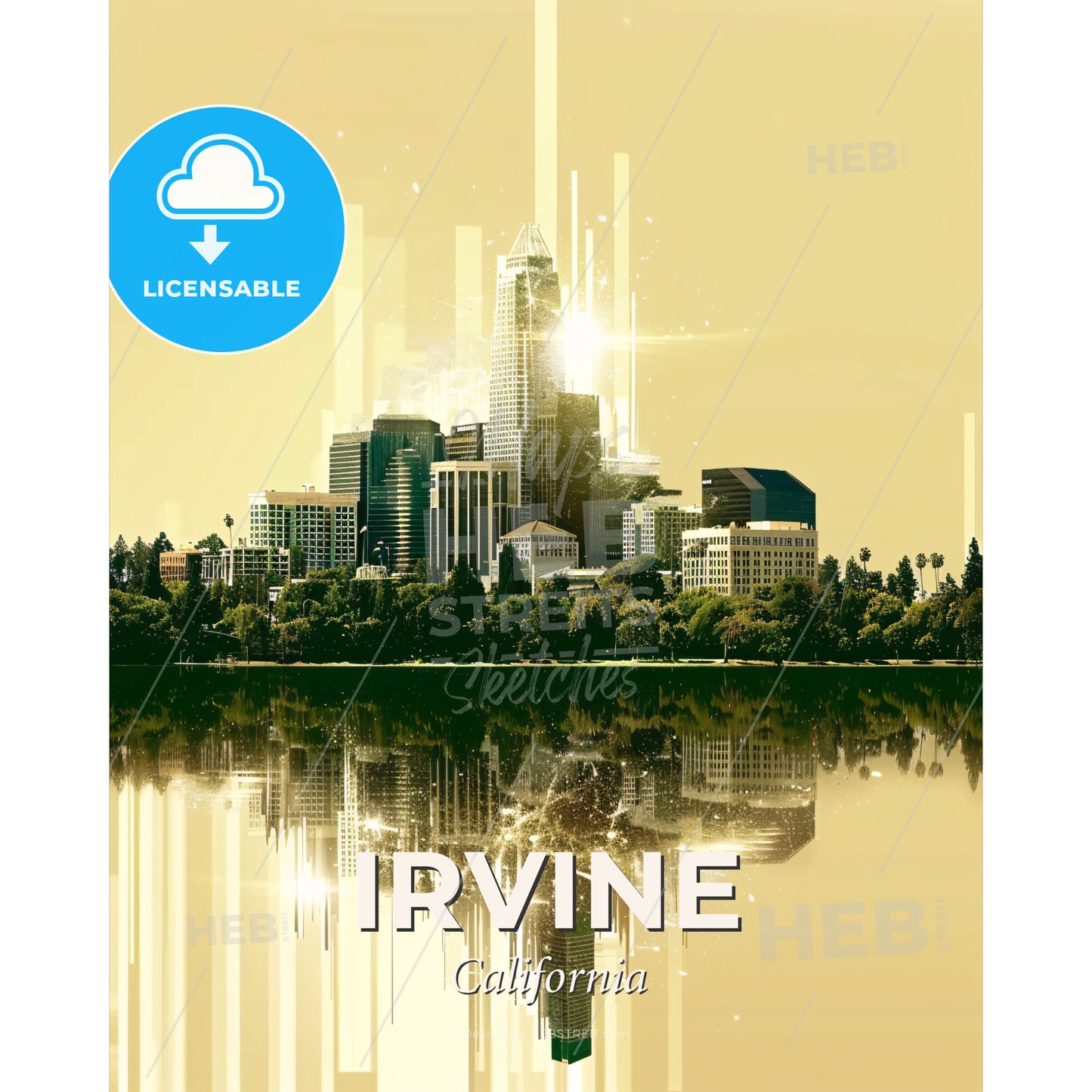 Irvine City Canvas Composite Art - A city with trees and buildings in the background - Square format print template