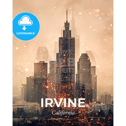 Irvine Skyline Double Exposure Art Poster - A city skyline with sparks - Square format print template