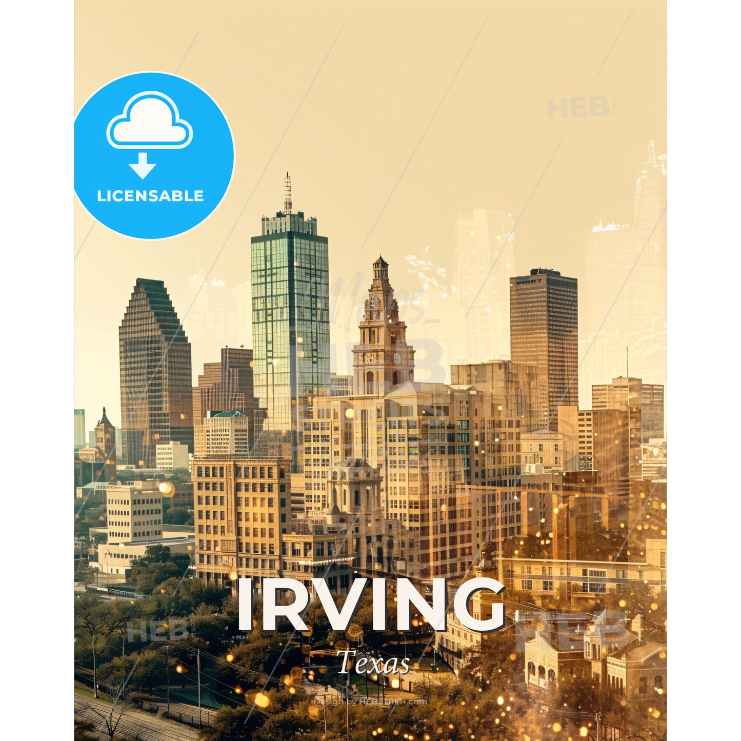 Irving's Skyline: A City in Harmony - A city skyline with many tall buildings - Square format print template