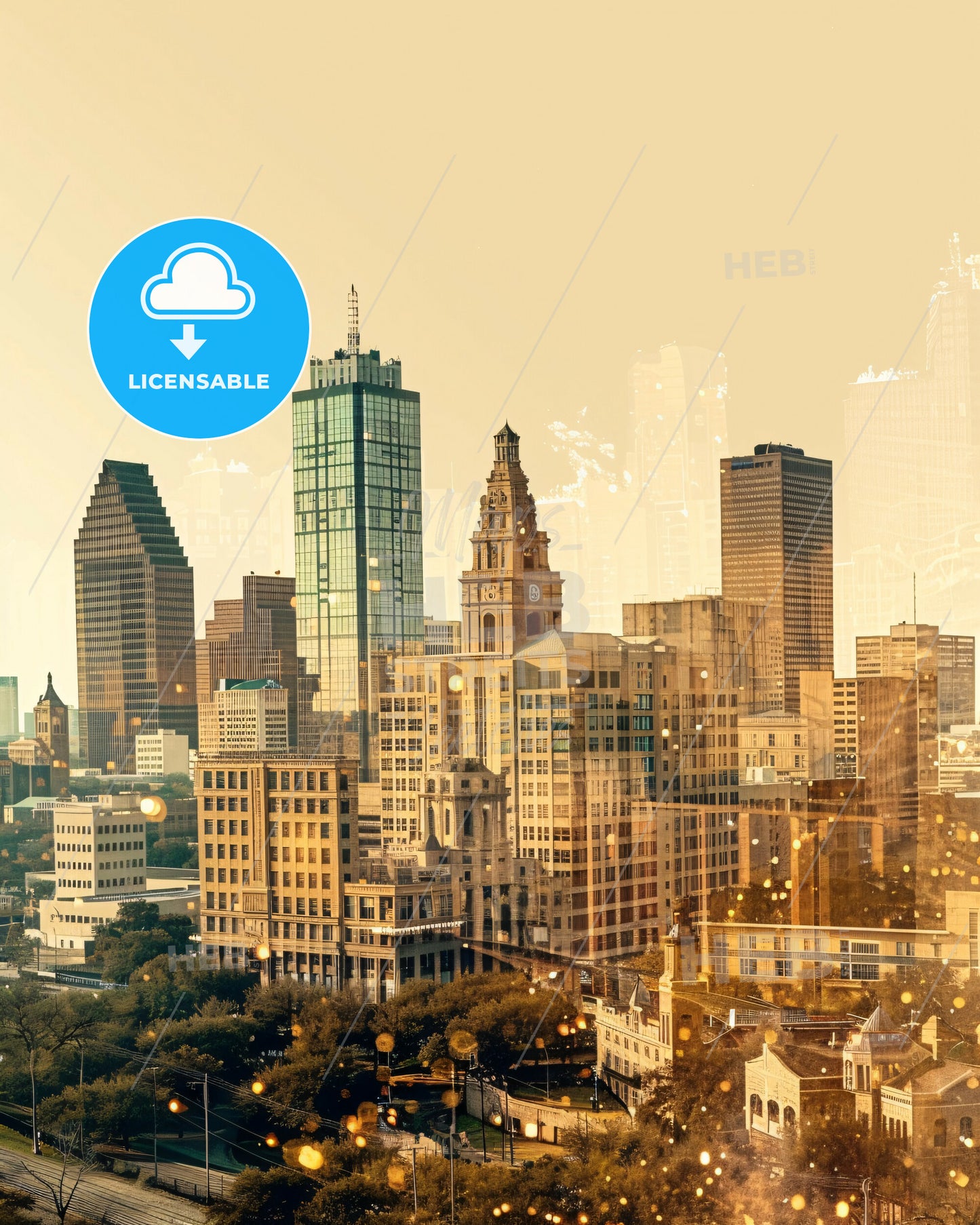 Irving's Skyline: A City in Harmony - A city skyline with many tall buildings