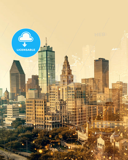 Irving's Skyline: A City in Harmony - A city skyline with many tall buildings