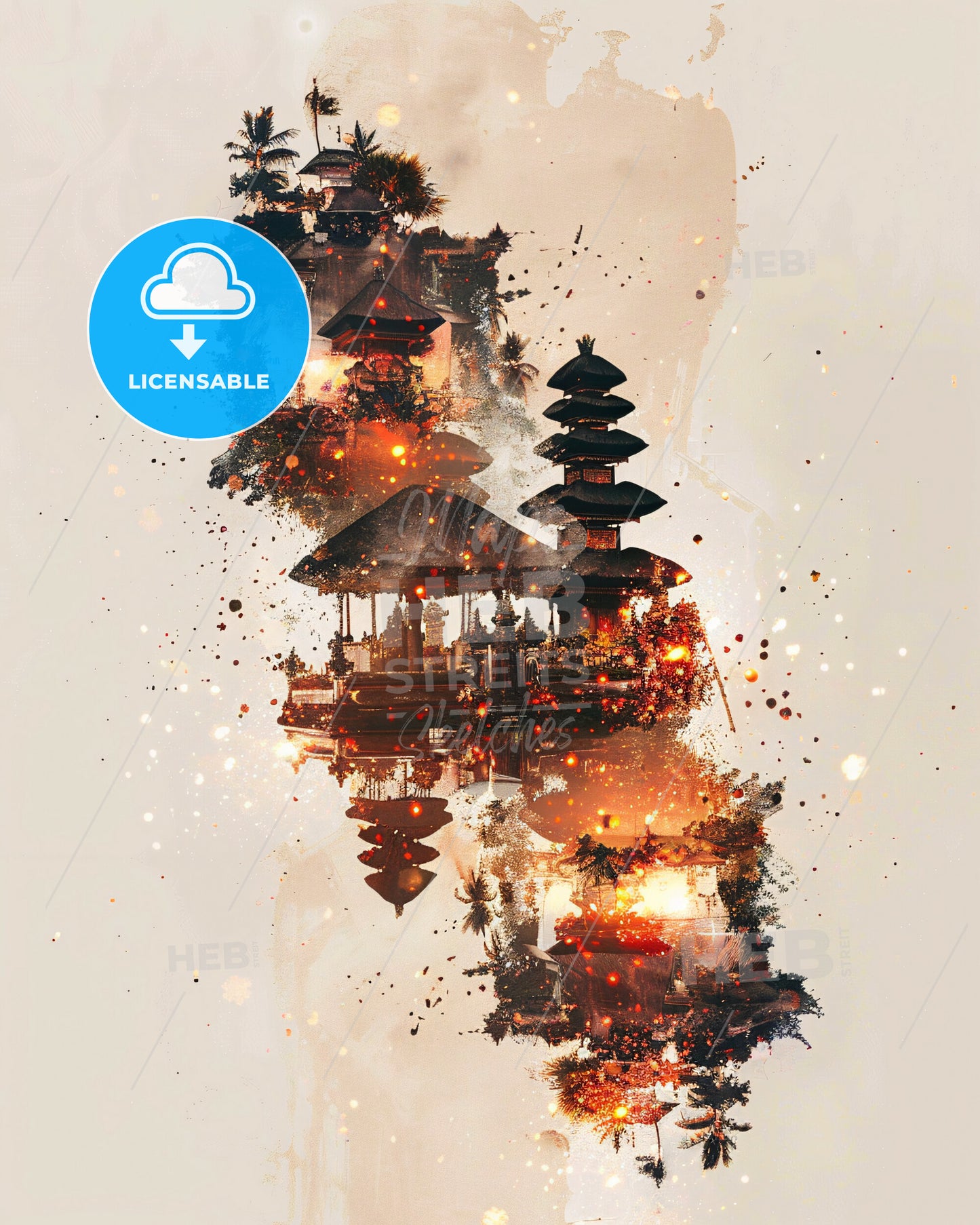 Bali Indonesia: Double Exposure Paradise Poster - A reflection of buildings and trees