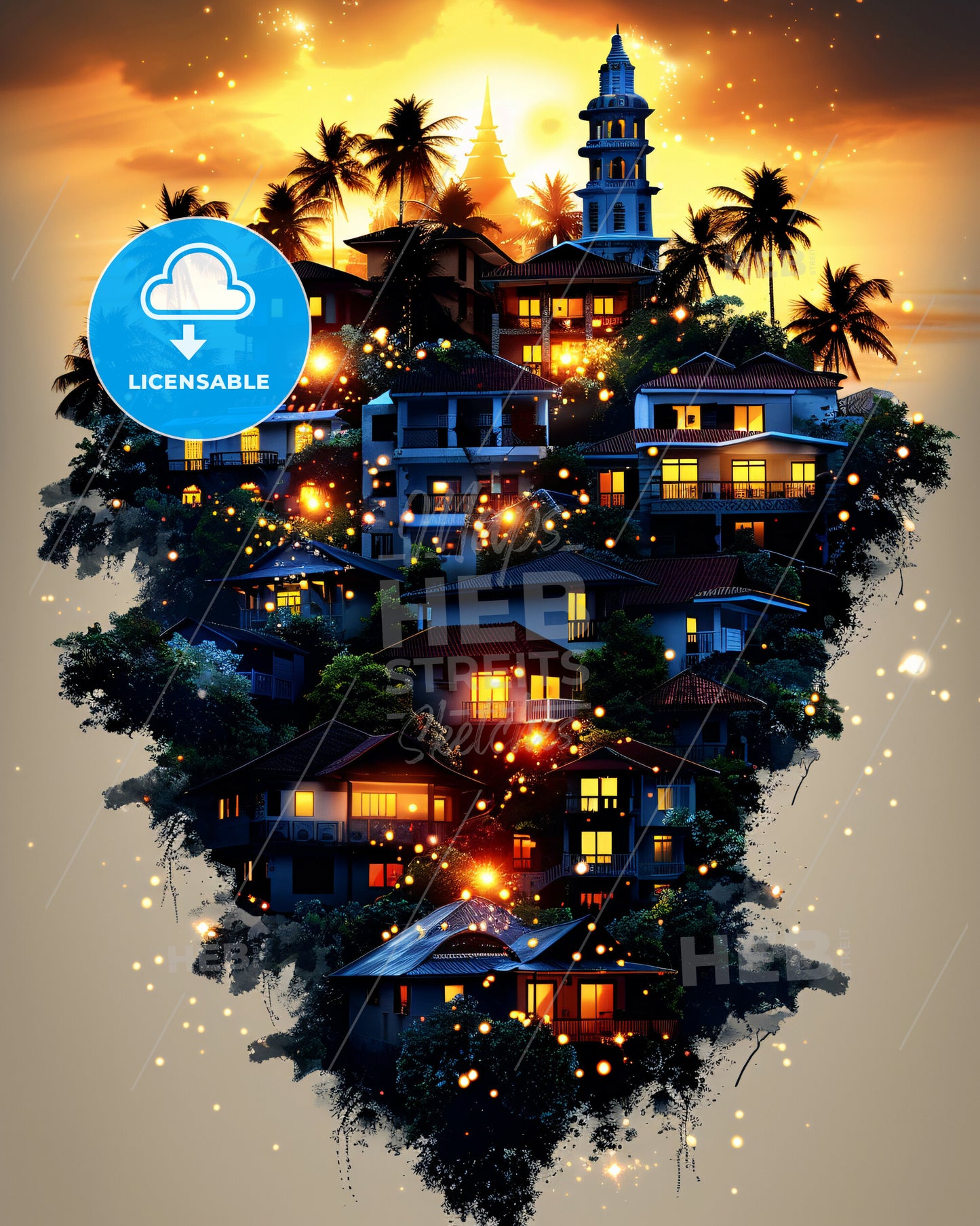 Boracay Island Paradise Panorama Poster - A group of houses on a hill