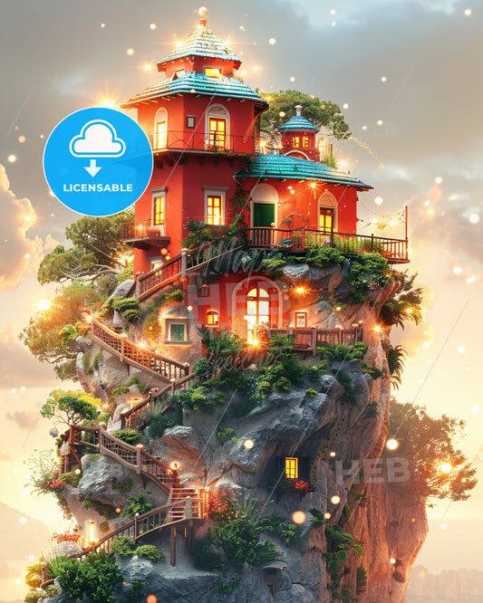 Capri Italy Composite Art Poster with Subtle Highlights - A house on a rock